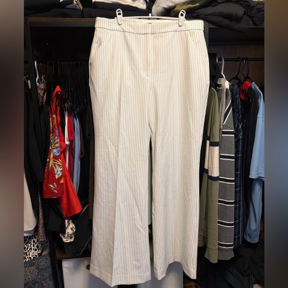 Express Editor High Rise Flare Pants White & Black Pinstripe